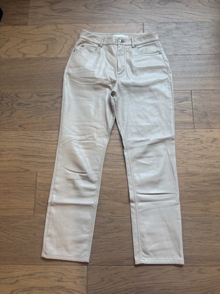 Jonathan Simkhai Beige Vegan Leather Straight Leg Pants 2